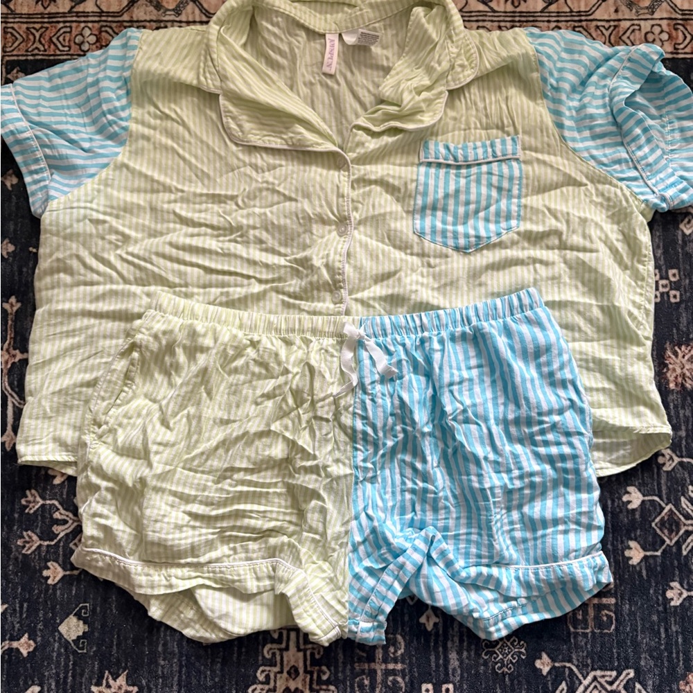 Green and Blue Pajama Set for Cozy Sleep